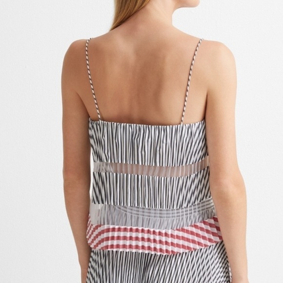 NWT Club Monaco Sunburst Tank Chemise Accordion Pleat Sheer Red White Gray M - Picture 2 of 15